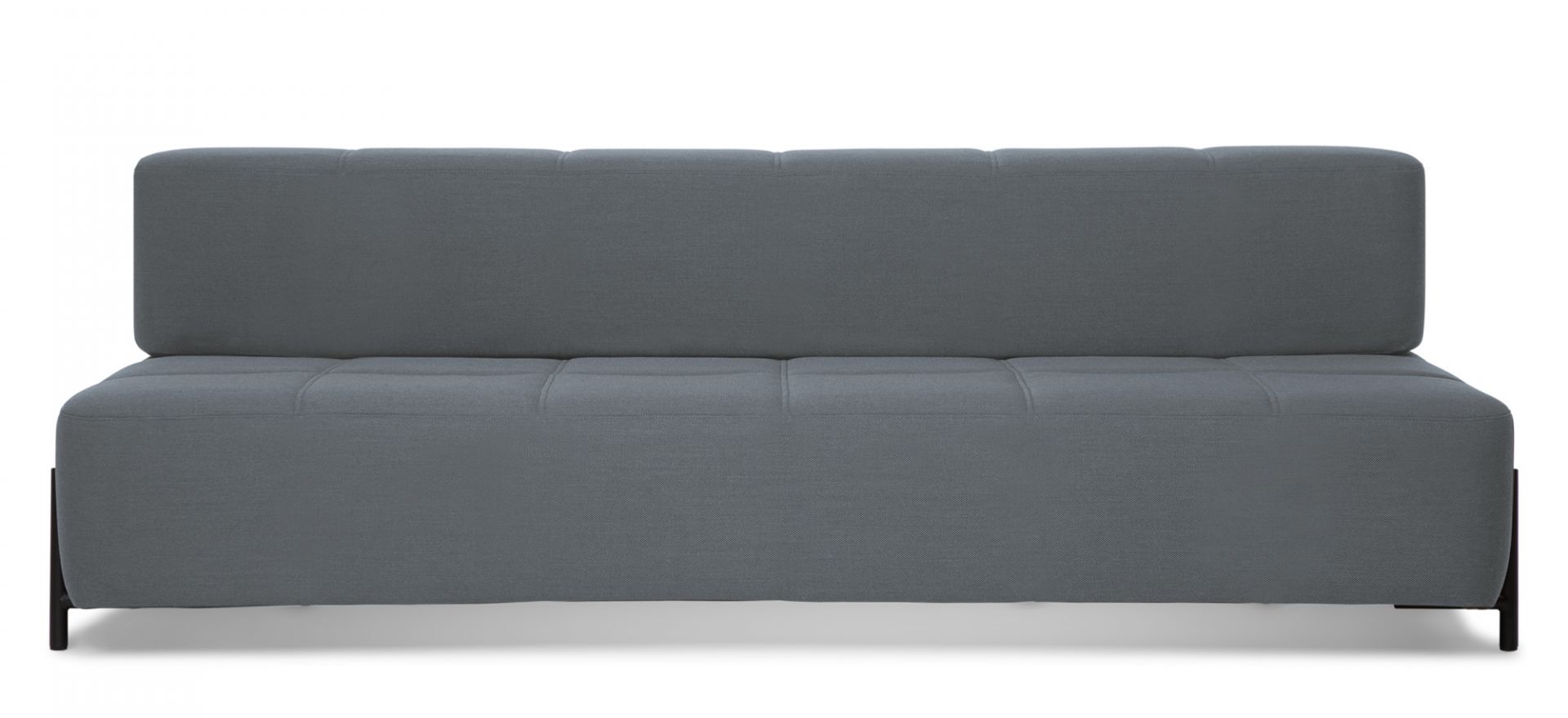 Graues Daybe Schlafsofa mit Stoffbezug und schwarzen Füßen, modernes Design.